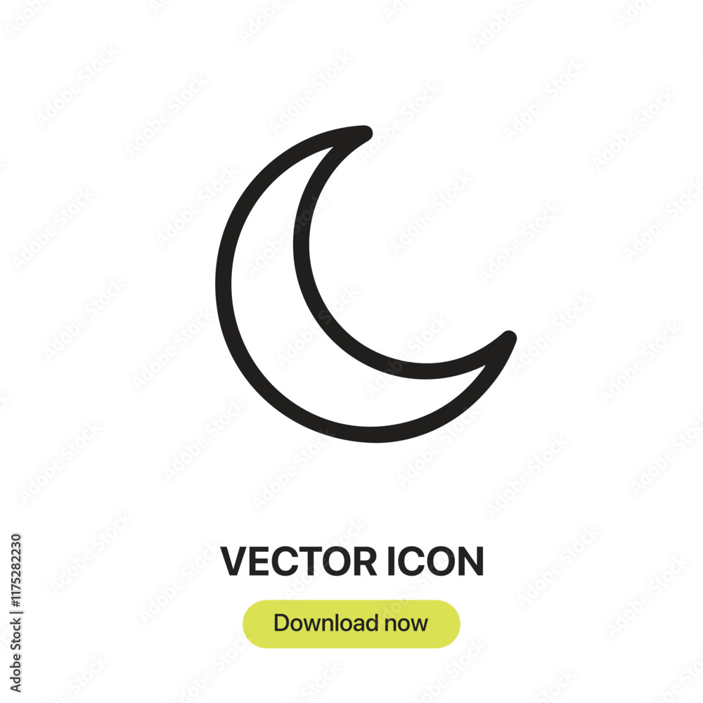 Crescent Moon icon vector. Linear-style sign for mobile concept and web design. Crescent Moon symbol illustration. Pixel vector graphics - Vector. Crescent Moon icon vector. Linear-style sign for mobile concept and web design. Crescent Moon symbol illustration. Pixel vector graphics - Vector.