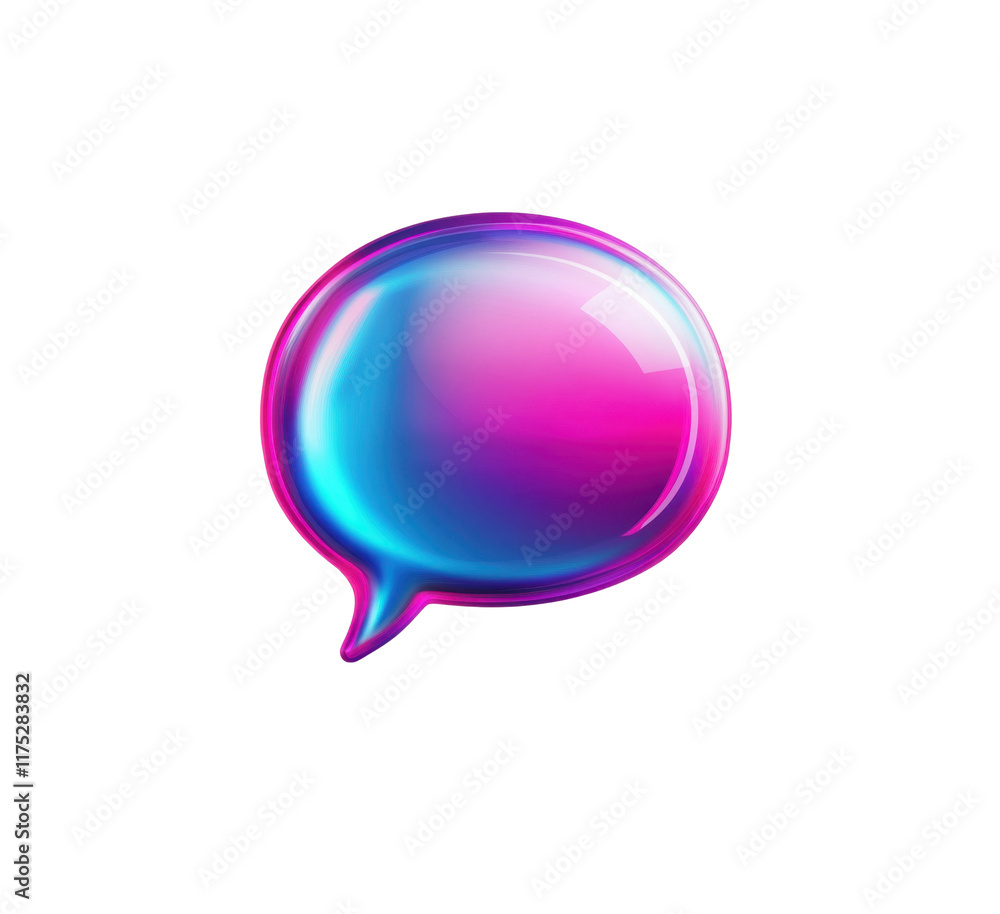 3D glossy gradient speech bubble icon with vibrant blue and pink tones, ideal for digital communication themes or modern UI design elements. Isolated on transparent background, png 3D glossy gradient speech bubble icon with vibrant blue and pink tones, ideal for digital communication themes or modern UI design elements. Isolated on transparent background, png