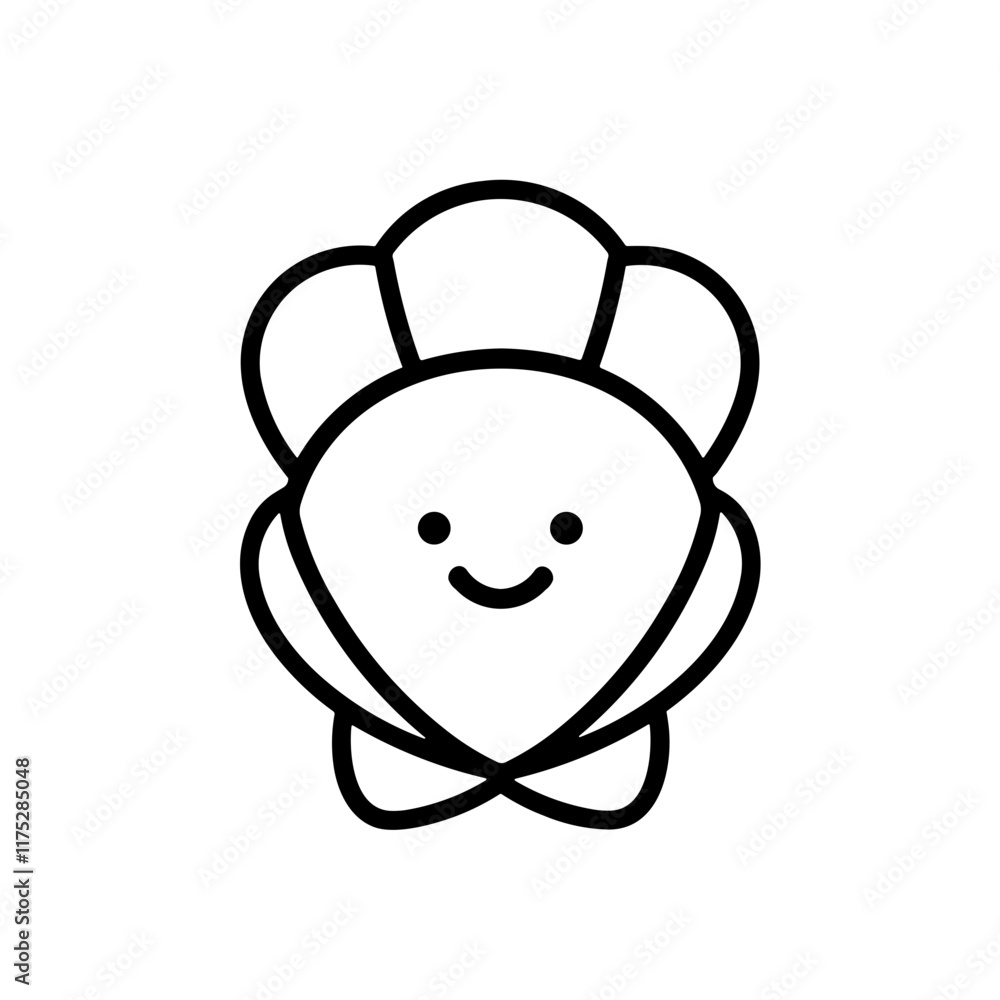 Simple Black Scallop Shell Icon Vector Graphic