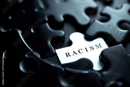 the word racism is seen on a puzzle piece photo