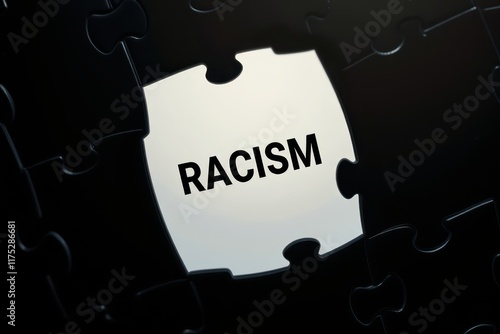 a piece of puzzle with the word racism written on it photo