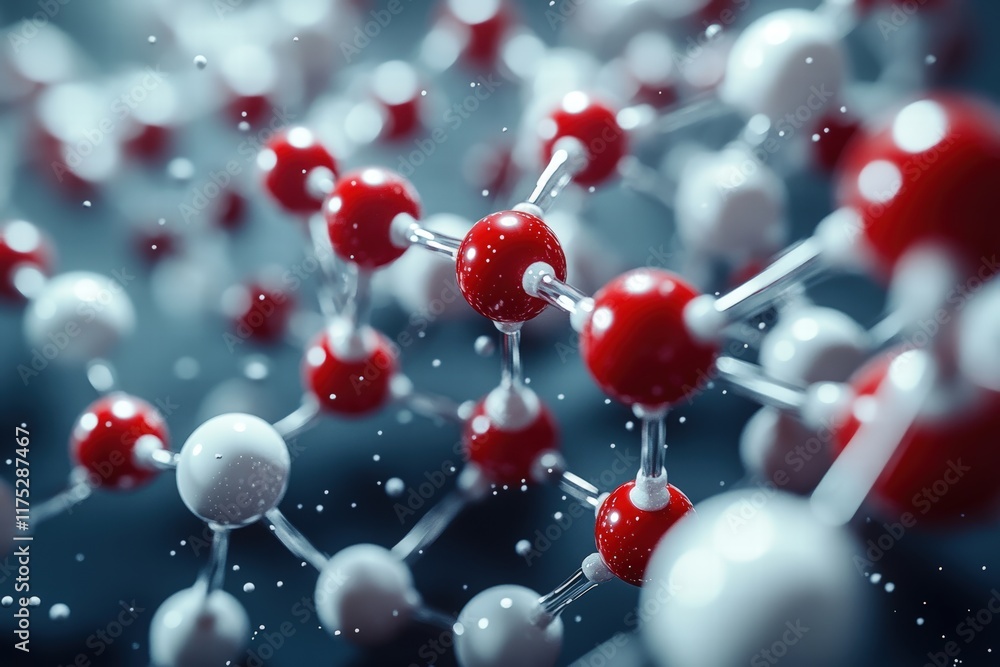 Close-Up 3D Rendering of White and Red Molecular Structures with Detailed Gigapixel Quality for Scientific and Educational Use Close-Up 3D Rendering of White and Red Molecular Structures with Detailed Gigapixel Quality for Scientific and Educational Use