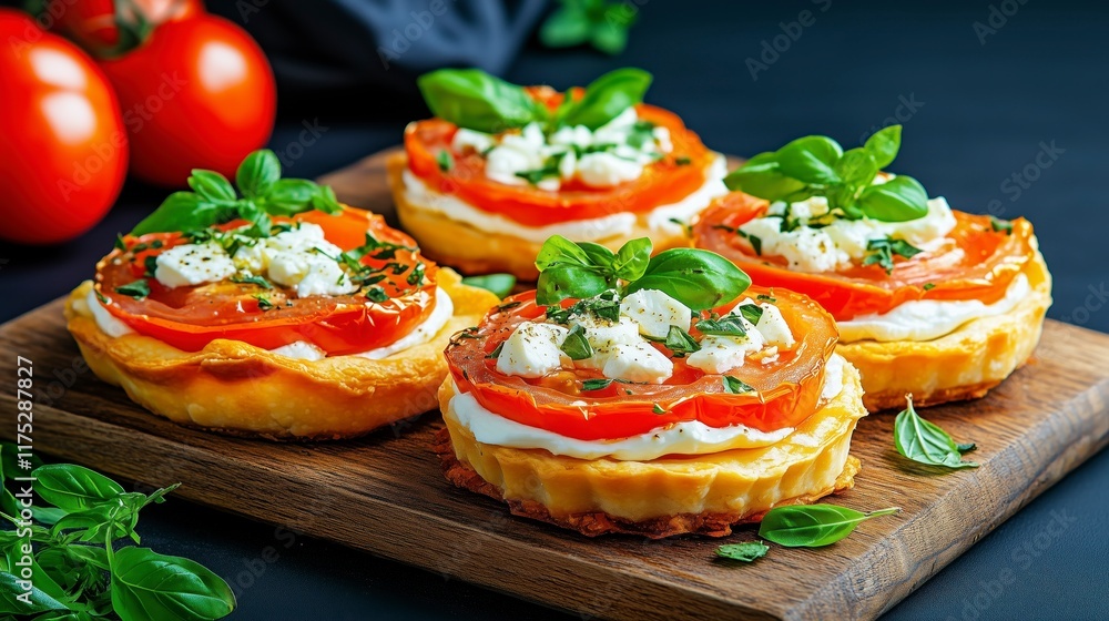 Delicious Savory Tomato Tart with Fresh Basil and Creamy Cheese Cooked to Perfection Delicious Savory Tomato Tart with Fresh Basil and Creamy Cheese Cooked to Perfection