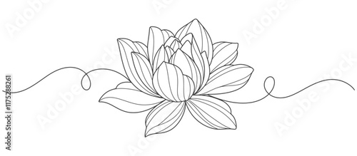 Lotus flower line art style with black color, vesak day vector