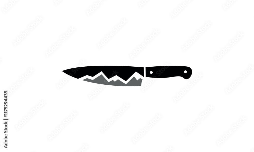 a graphic image with a knife and mountains theme, on a white background. vector graphic base. a graphic image with a knife and mountains theme, on a white background. vector graphic base.