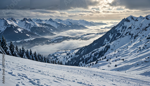 Paysage hivernal dans les montagnes enneigées