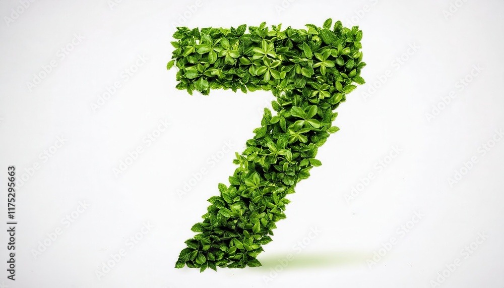 Seven 7 Made of Lush Green Leaves and Moss: Eco-Friendly Numeral Design for Sustainability, Nature-Themed Projects, and Environmental Art Seven 7 Made of Lush Green Leaves and Moss: Eco-Friendly Numeral Design for Sustainability, Nature-Themed Projects, and Environmental Art