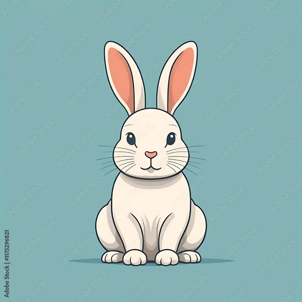 Fototapeta premium Adorable White Rabbit: A Simple, Sweet Line Art Illustration