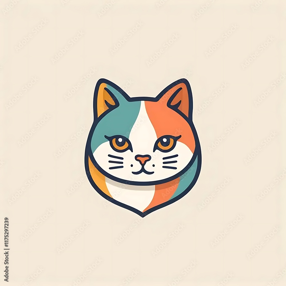 Fototapeta premium Charming Retro Cat Portrait: A Simple Line Art Design