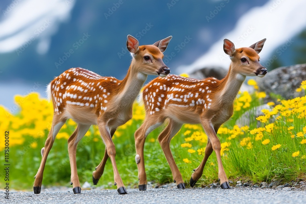 Obraz premium A spotted deer with a cute appearance on a verdant meadow inside a national park