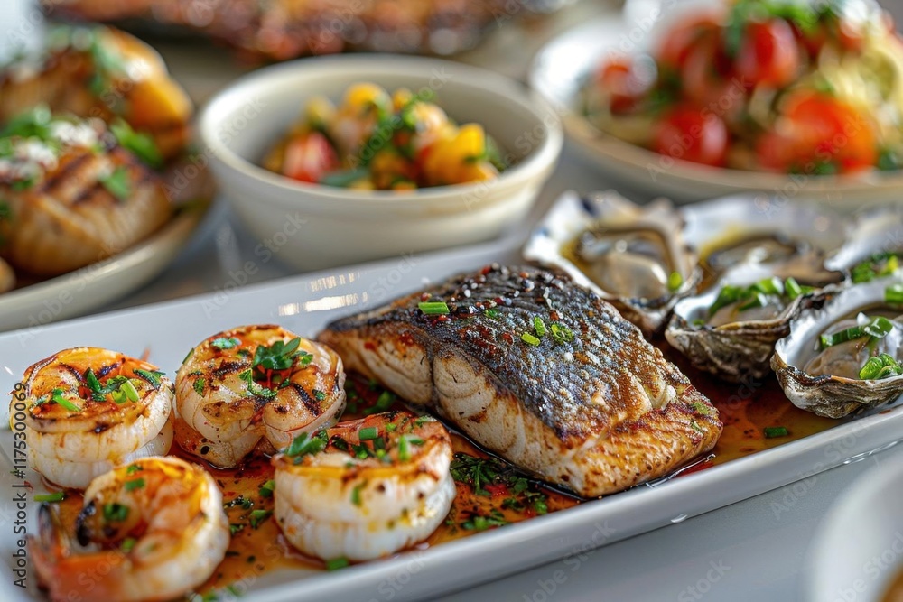 Grilled Seafood Platter with Shrimp, Fish, and Oysters Grilled Seafood Platter with Shrimp, Fish, and Oysters