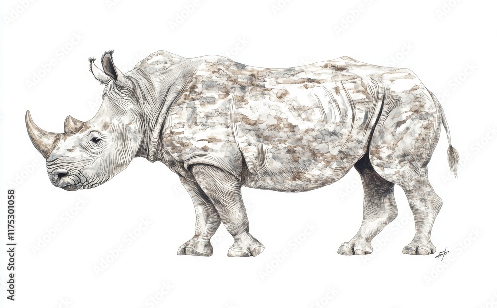 Fototapeta premium A White Rhinoceros positioned in front of a Transparent background, highlighting its impressive stature and robust build