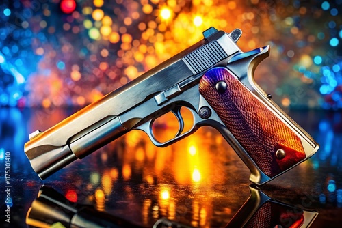 Surreal 45 Caliber Pistol: Shadowy Depth of Field Stock Photo photo