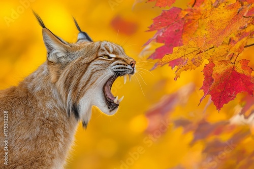 A wild and enraged eurasian lynx on the hunt in the forest's wilderness photo