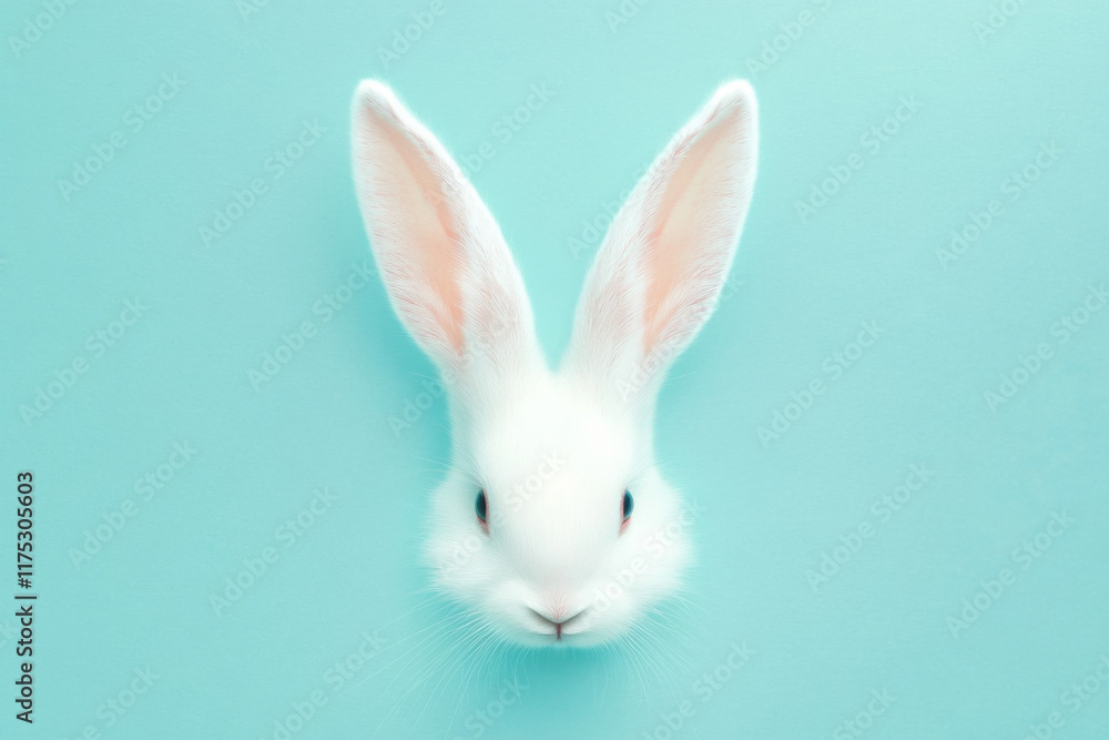 Obraz premium Adorable Rabbit Head With Prominent Ears Against a Soft Pastel Blue Background