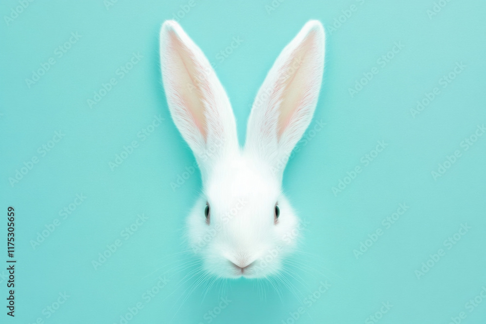 A Delightful Close-Up of a Fluffy White Rabbit's Ears Set Against a Soft Pastel Blue Background A Delightful Close-Up of a Fluffy White Rabbit's Ears Set Against a Soft Pastel Blue Background