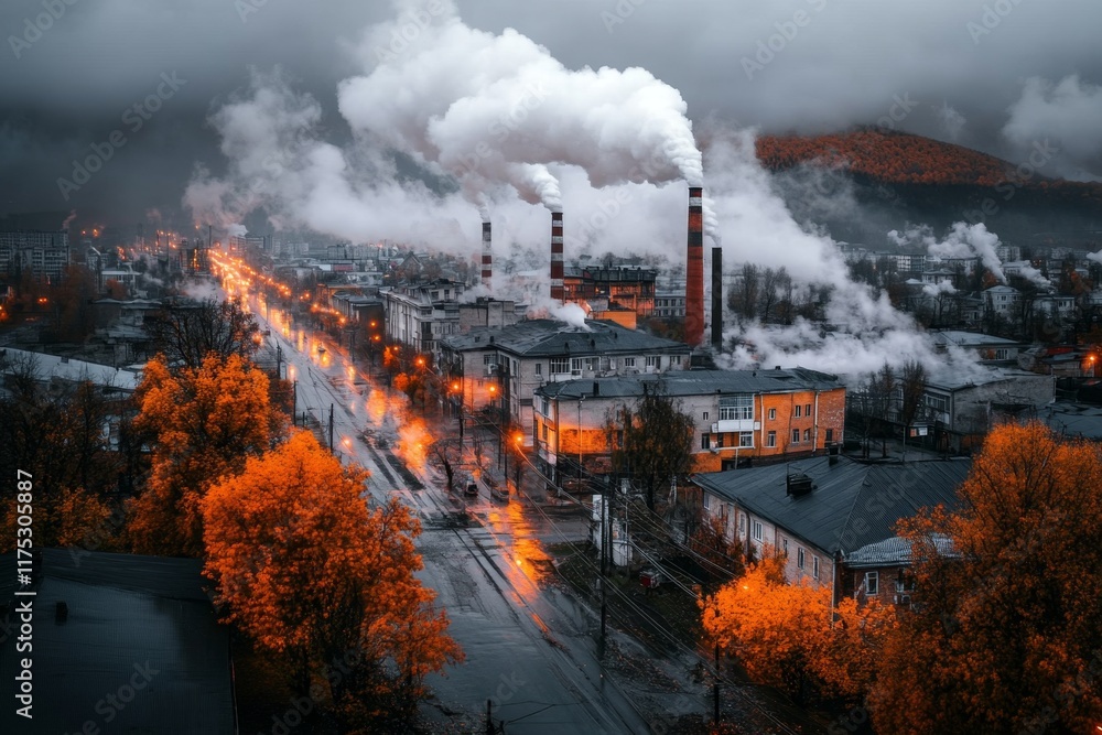 Fototapeta premium A cityscape with a visible viral contamination cloud hovering ominously above the buildings