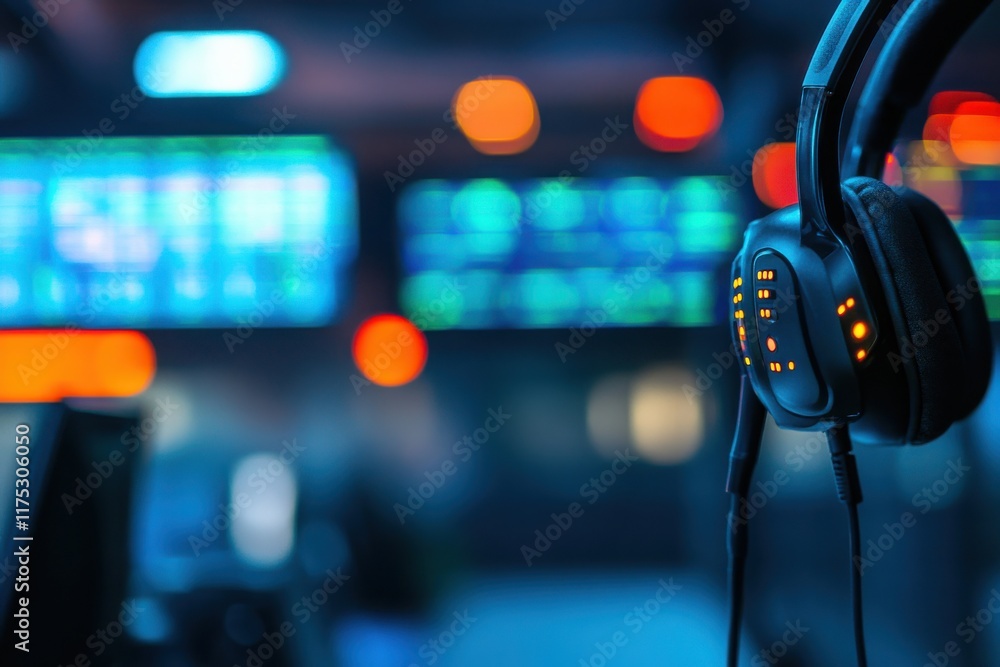 Naklejka premium Close-Up of Headset with Microphone in Digital Setting