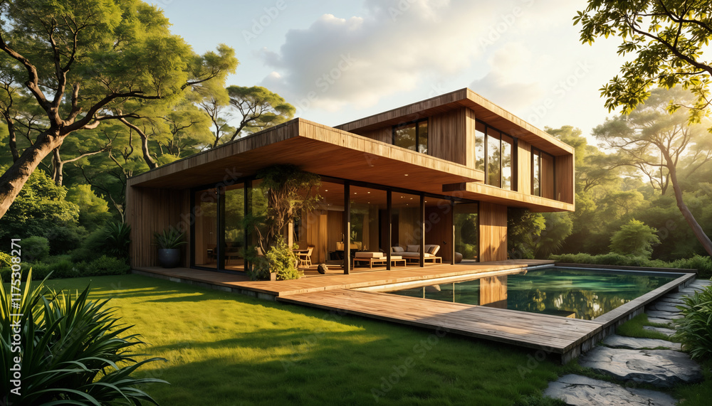 Modern House with Pool Surrounded by Nature Modern House with Pool Surrounded by Nature
