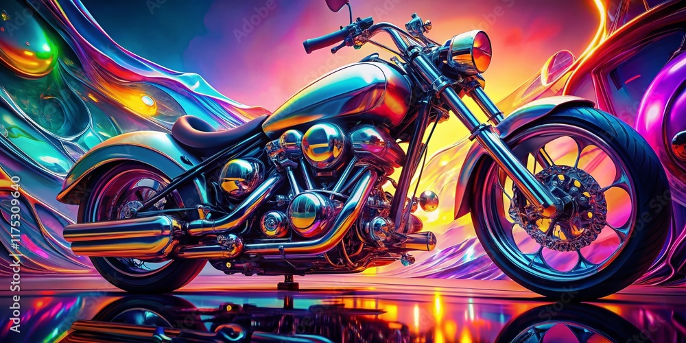 Fototapeta premium Surreal Chromatic Dreamscape: Abstract Motorcycle Speed and Chrome