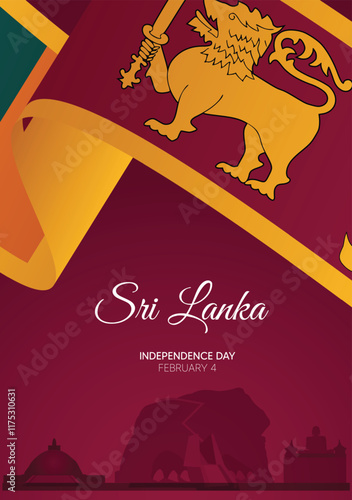 Sri Lanka happy independence day February  4 waving flag vector poster