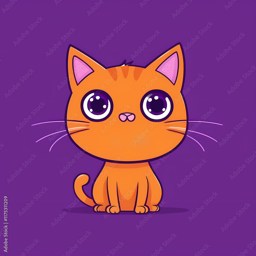 Obraz premium Funny ginger cat with kawaii eyes on a purple background