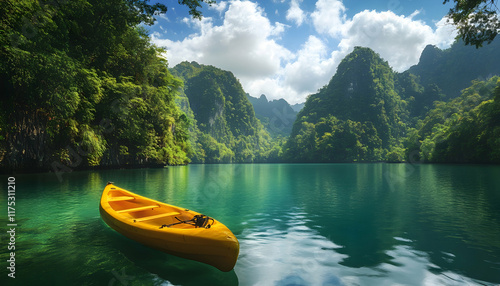 Adventurer immersed in eco-friendly activities like kayaking or hiking, embracing naturea??s beauty AI Generated photo