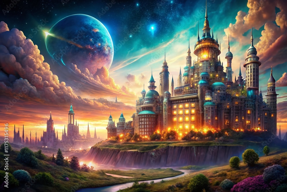 Naklejka premium Surreal Dreamscape of a Gigantic Hospital: A Futuristic Medical Metropolis