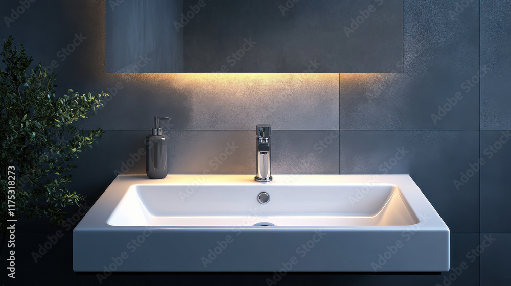 Fototapeta premium modern bathroom sink with a sleek faucet and stylish interior design