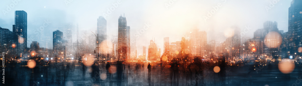 Fototapeta premium bustling cityscape with blurred lights and silhouettes under peak electricity load