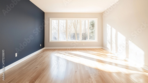 Wallpaper Mural Modern Living Room with Blue Accent Wall and Sunlight Torontodigital.ca