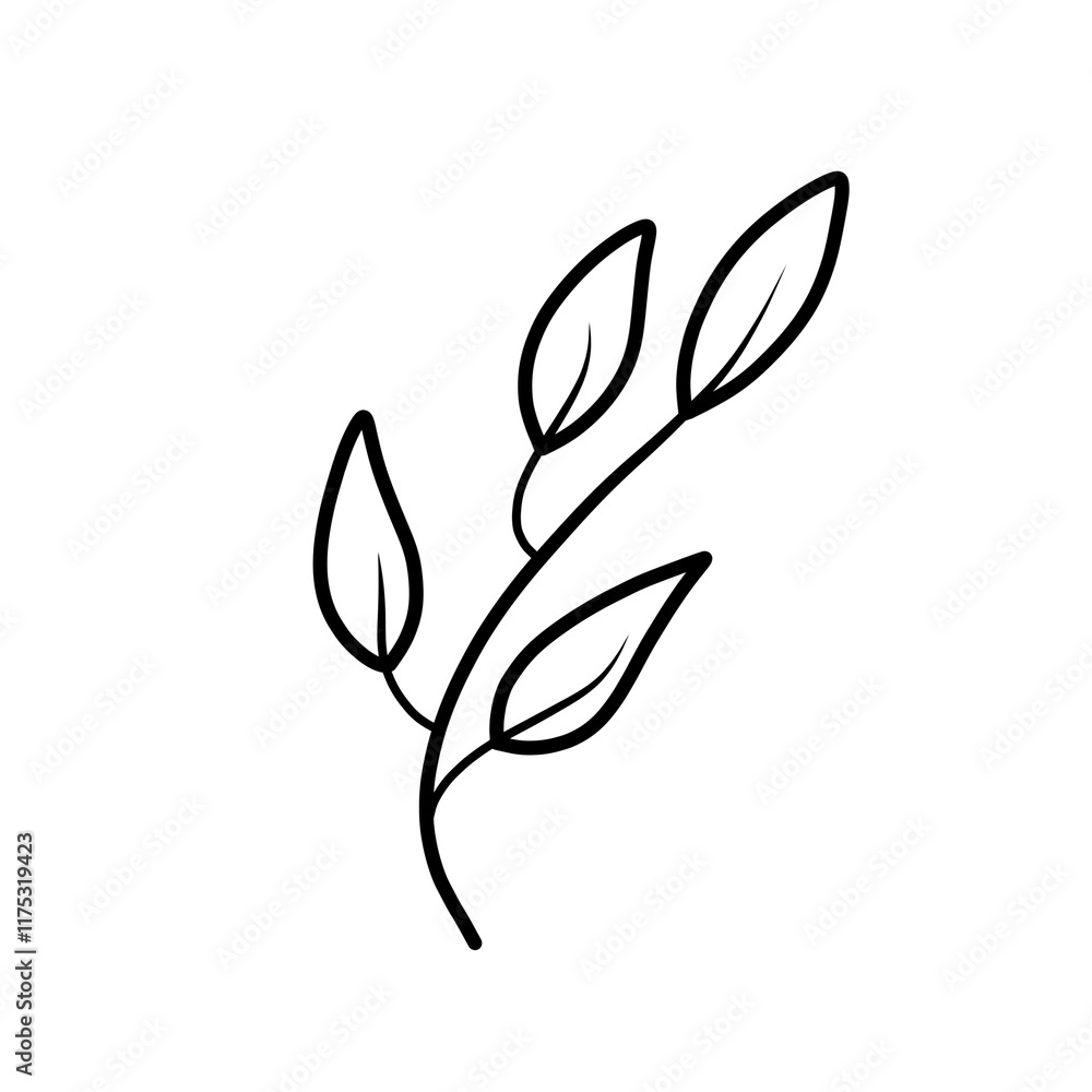 Branch outline with leaves raster drawing Branch outline with leaves raster drawing