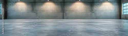 Panel kuchenny z motywem Spacious industrial warehouse interior with concrete floor and walls