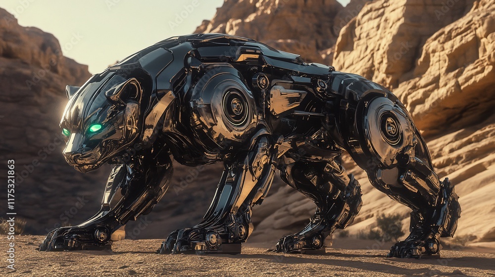 Mech Panther in Desert Canyon: A Futuristic Beast Mech Panther in Desert Canyon: A Futuristic Beast