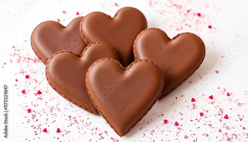 Chocolate heart cookies on white background; dessert; holiday; Valentines; food photography; for social media or marketing