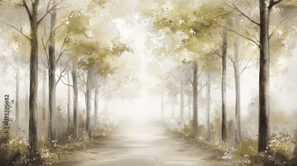 Obraz premium Serene Autumnal Path: A Misty Forest Walk