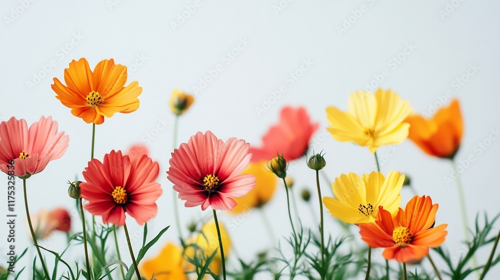 Fototapeta premium Vibrant Cosmos Flowers in a Soft Light