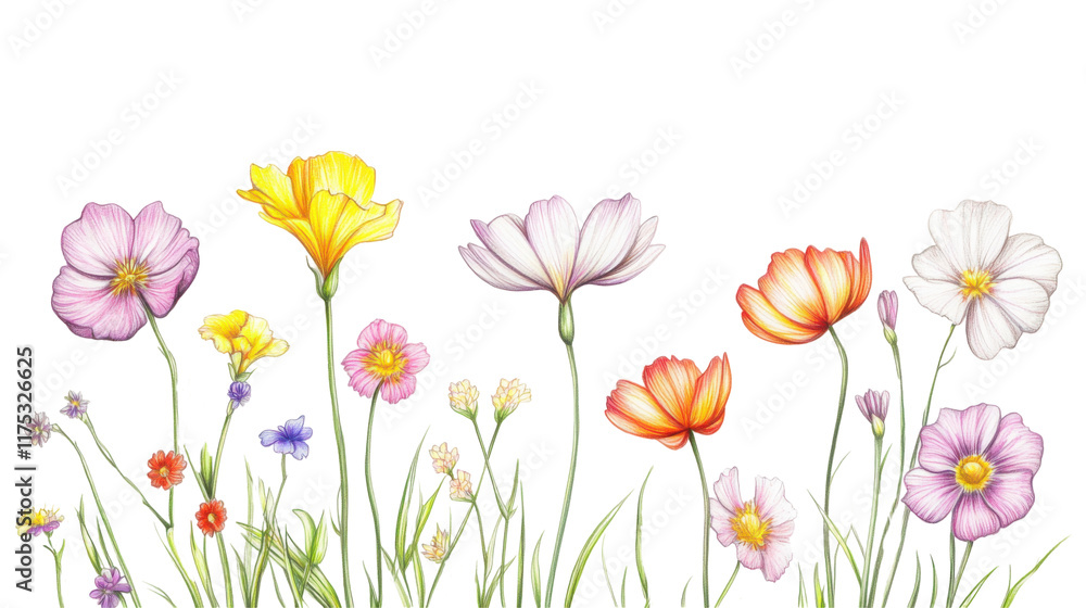 custom made wallpaper toronto digitalColorful spring flowers pencil drawing on transparent background