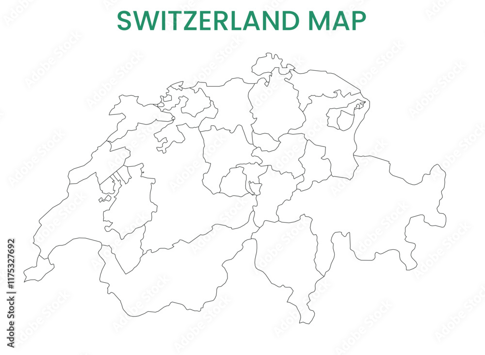 Fototapeta premium High detailed map of Switzerland. Outline map of Switzerland. Europe