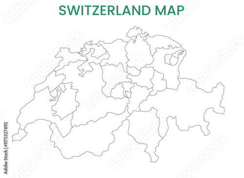 High detailed map of Switzerland. Outline map of Switzerland. Europe