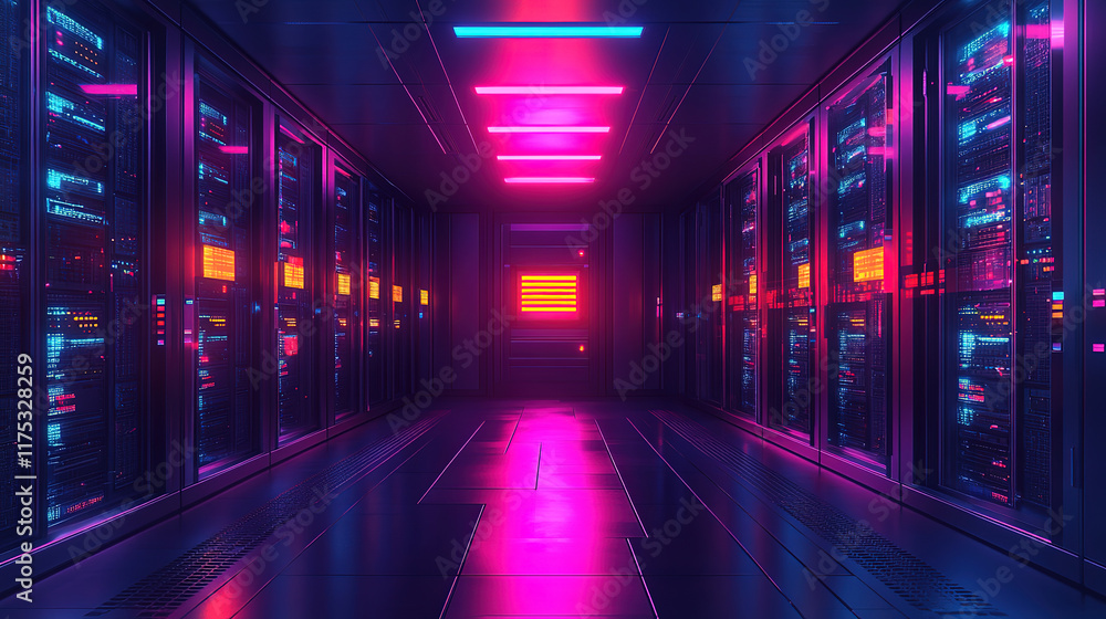 Futuristic Neon-Lit Server Room Futuristic Neon-Lit Server Room