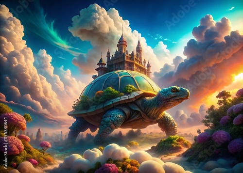 Surreal King Koopa: Dreamlike Landscape with Giant Turtle Shell photo