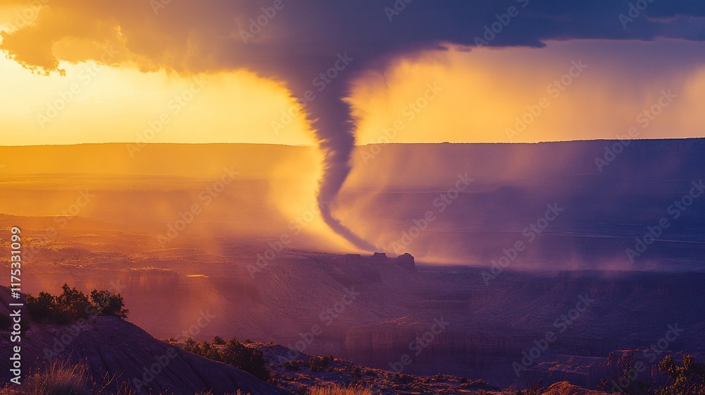 Fototapeta premium Majestic Sunset Tornado over Canyon Landscape