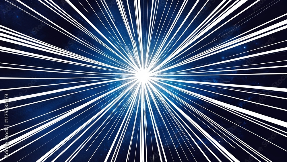 Dynamic Light Burst with Radiating White Beams Against a Deep Blue Cosmic Background Dynamic Light Burst with Radiating White Beams Against a Deep Blue Cosmic Background