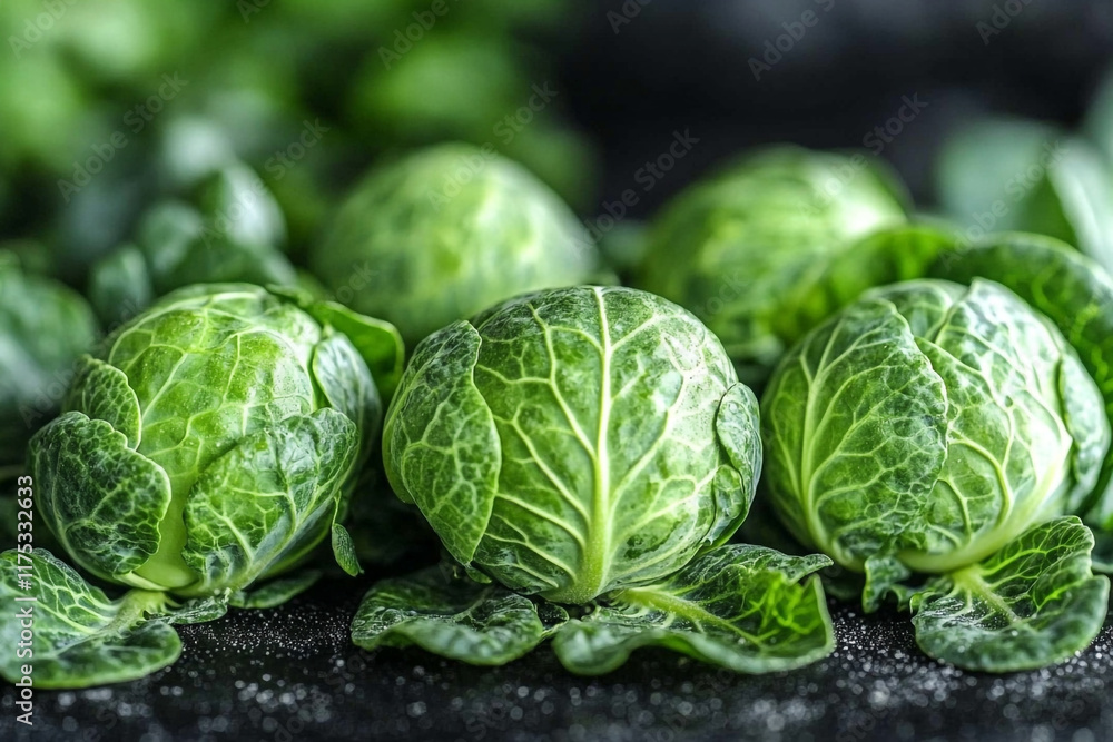 Fototapeta premium Fresh Green Brussels Sprouts Close Up Shot