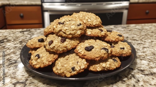 A Delicious Stack of Homemade Oatmeal Raisin Cookies photo