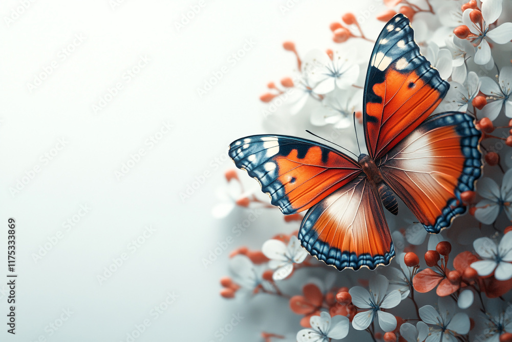 Fototapeta premium Vibrant Butterfly Resting Amidst Delicate Spring Blossoms