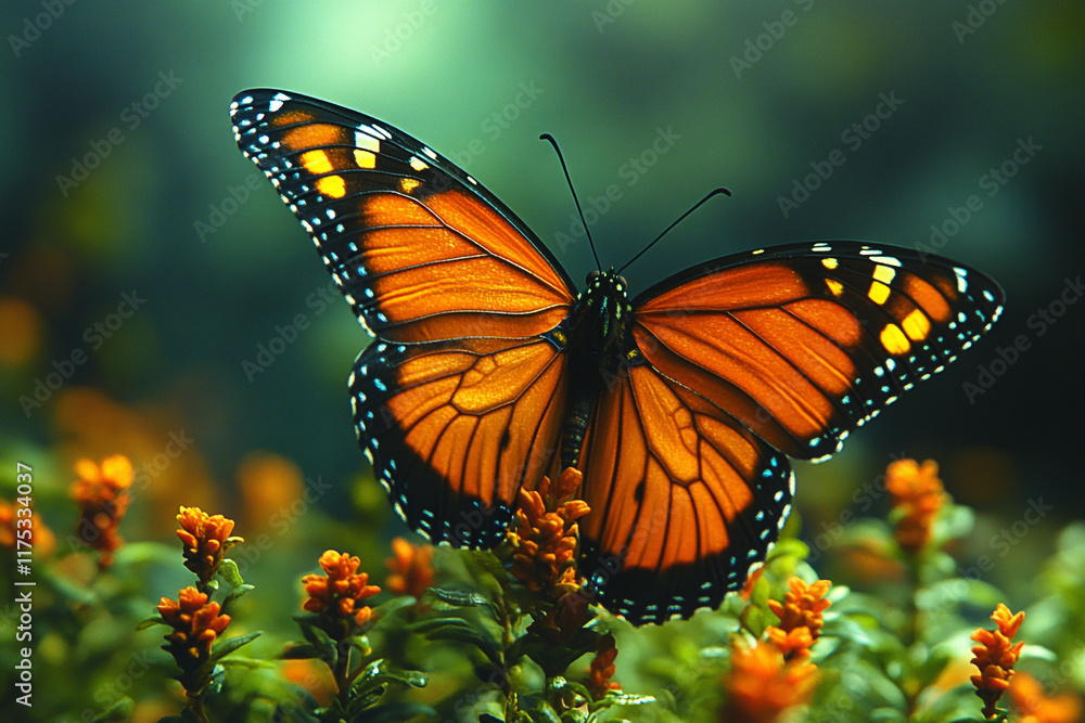 Fototapeta premium Monarch Butterfly Resting on Orange Flowers