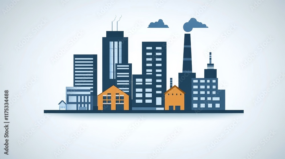 Obraz premium Urban Industrial Skyline A stylized cityscape blending modern buildings and industry
