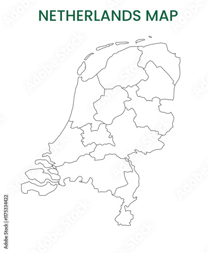 High detailed map of Netherlands. Outline map of Netherlands. Europe